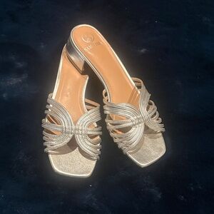 Sam Edelman Metallic Silver Strappy Mule Sandals